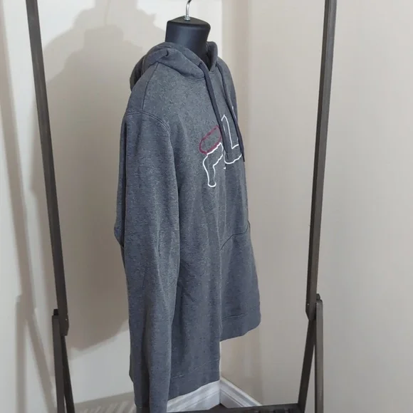 FILA| Grey Long Sleeve Hoodie Sweatshirt With Front Pouch Cotton Blend - Picture 3 of 14